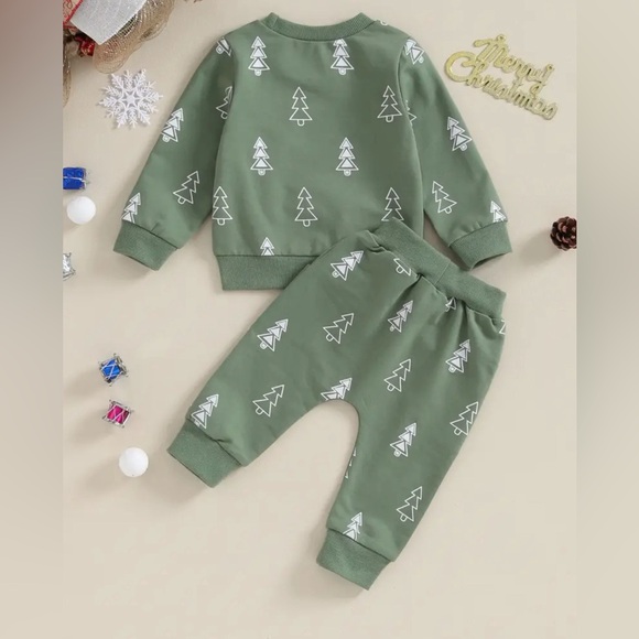 Toddler Baby Boy Christmas Tree Print Long Sleeve Crewneck Sweatshirt Tops Pants - Picture 2 of 5